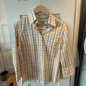 J. McLaughlin Yellow and White Plaid Button Down Shirt
